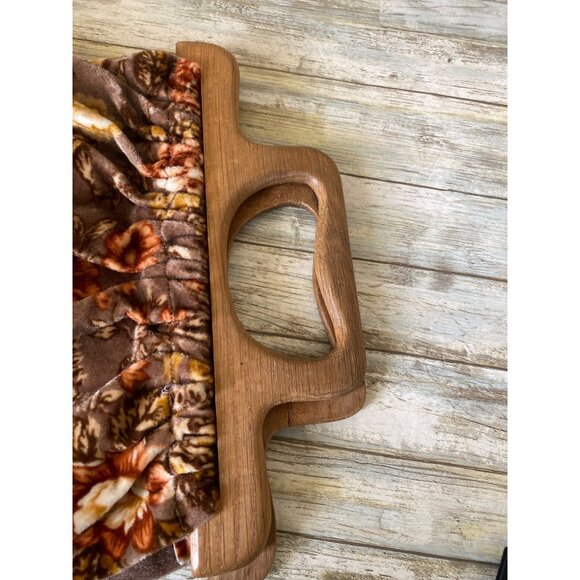 Vintage 70s Boho Floral Carpet Bag Retro Velour Purse 17" w/Wood Handles - Picture 7 of 14